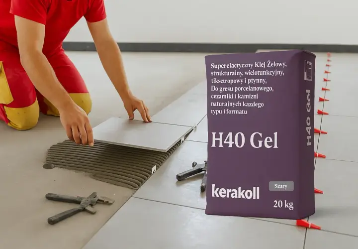 Układanie płytek z użyciem kleju H40 Gel. Ten superelastyczny klej to idealny wybór, jeśli zastanawiasz się, jaki klej do płytek wybrać do gresu, ceramiki i kamienia.