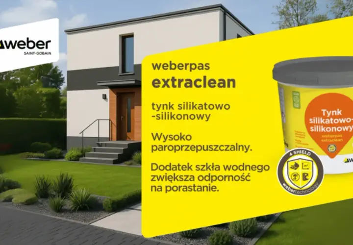 Nowoczesny dom z tynkiem silikatowo-silikonowym Weberpas extraclean. Poznaj rodzaje tynków zewnętrznych, które chronią przed porastaniem.