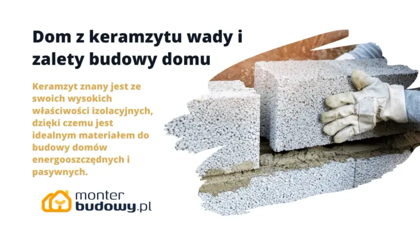 Budowa domu z keramzytu: wady i zalety. Ręka w rękawicy układa pustaki keramzytowe, tworząc ścianę.